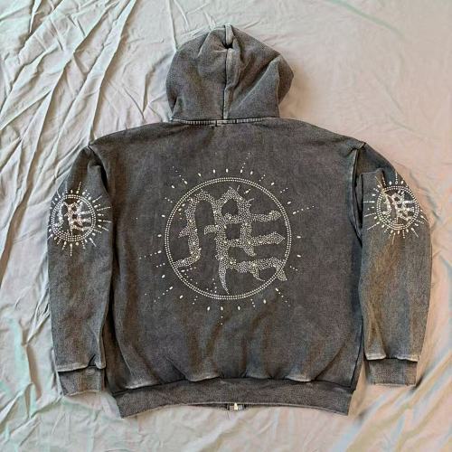Emotion Rhinestone Sun Hoodie Grey